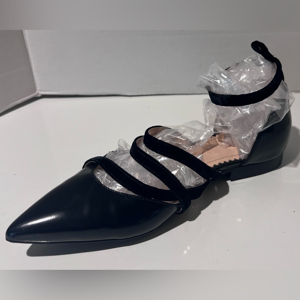INCH2 Leather Strappy Pointed Toe Velvet Strap Ballet Flats EU Size 36‎ (US 5.5)